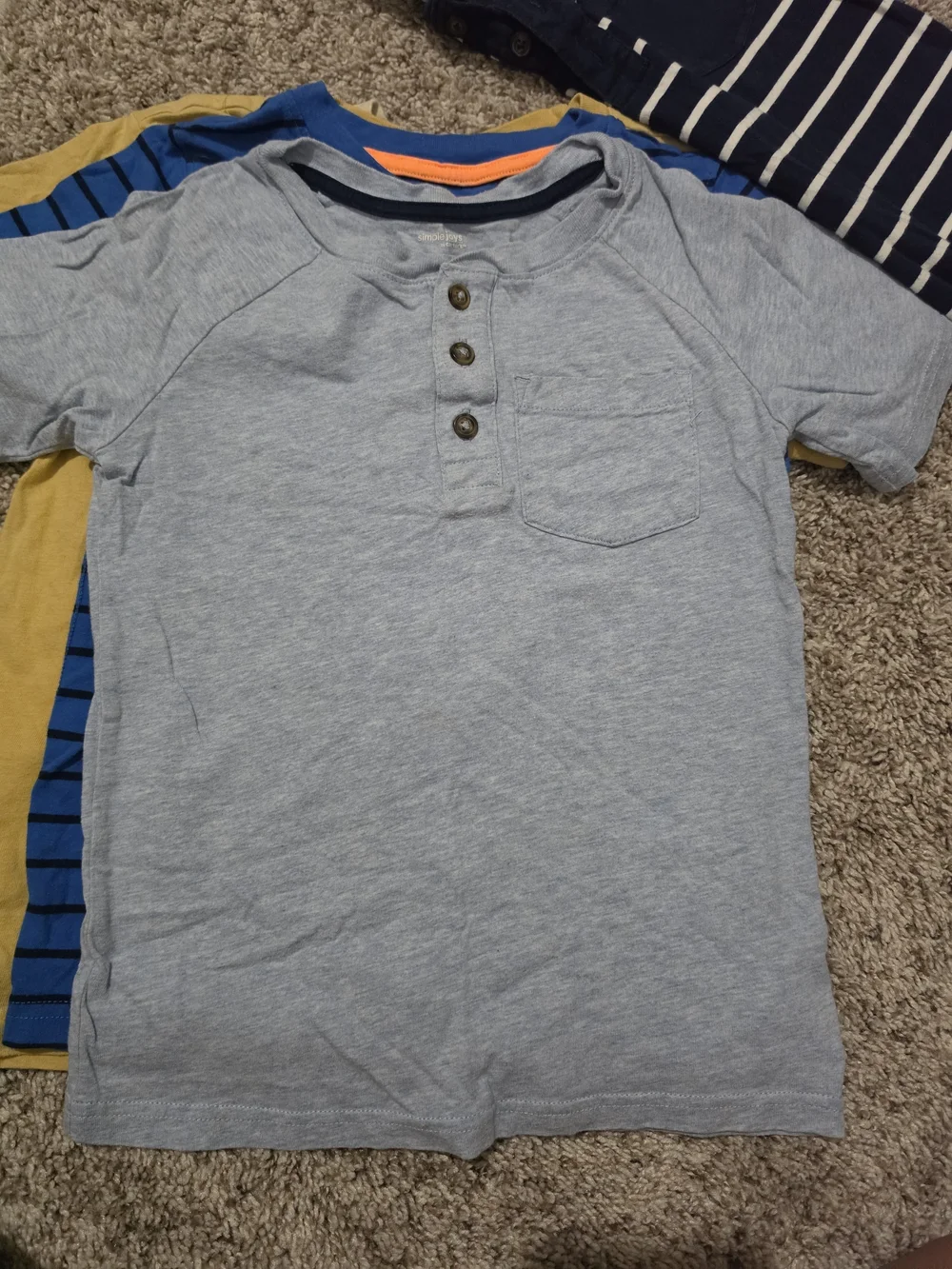 Kids Short-Sleeve Stripe &  Solid Tee Pack - Blue, Navy, Gray, Tan, Mustard